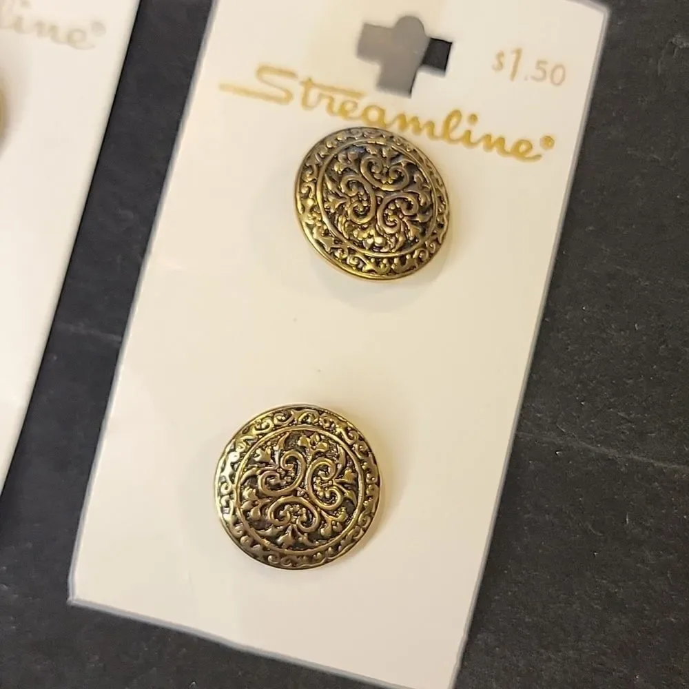 Streamline Vintage Gold Metal Buttons Card Set of 2 #K2046